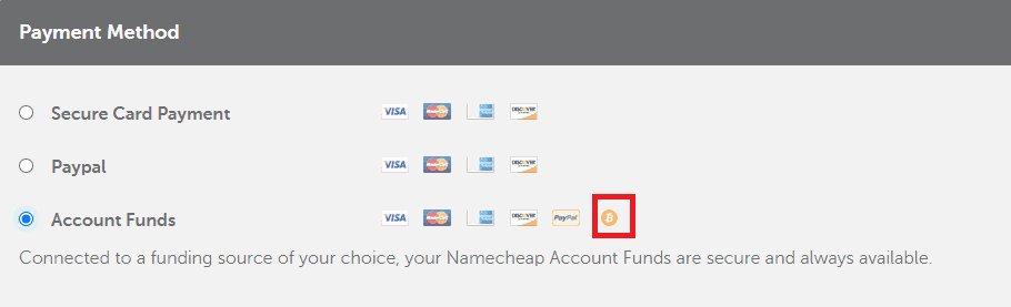 Pay with bitcoin for Namecheap services