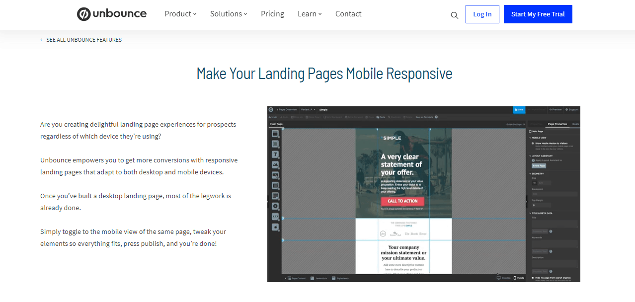 Unbounce mobile responsive landing pages
