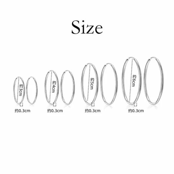 925 Sterling Silver 3MM Thick 3/4/5/6CM Hoops Earrings For Women Wedding Luxury Jewelry Accessories 2024 Trend Jewelry - Image 5