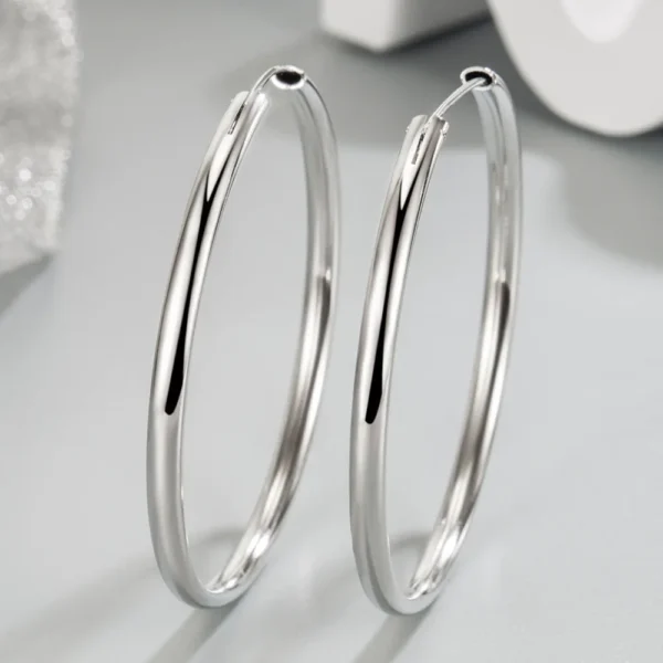 925 Sterling Silver 3MM Thick 3/4/5/6CM Hoops Earrings For Women Wedding Luxury Jewelry Accessories 2024 Trend Jewelry