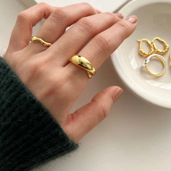 Smooth Surface Cross Ring for Women Girl Irregular Simple Fashion Adjustable Open Ring Geometric Jewelry Gold Silver Color - Image 3