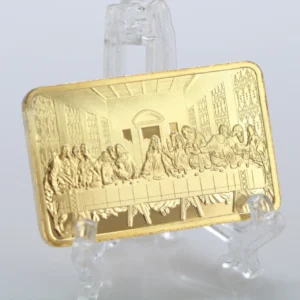 1pcs Last Dinner Christ Jesus Gold Bar Jesus and Angel 1 OZ Gold Replica 999 Gold Clad Bullion Bar Christian Commemorative Coin