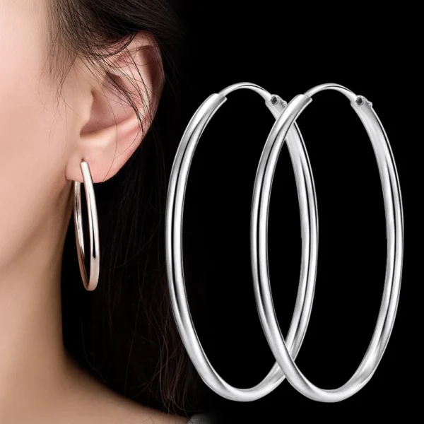 925 Sterling Silver 3MM Thick 3/4/5/6CM Hoops Earrings For Women Wedding Luxury Jewelry Accessories 2024 Trend Jewelry - Image 3