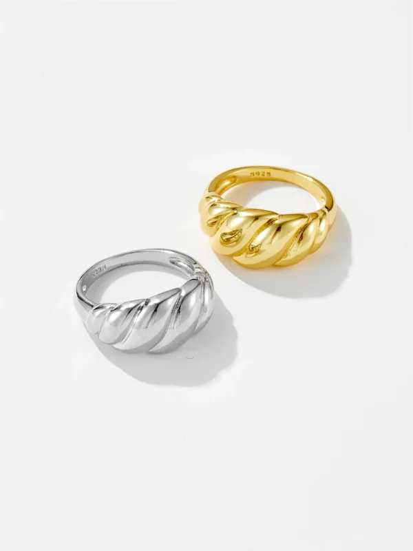 DPLAOPA 925 Sterling Silver Gold Croissant Dome Ring Women Luxury Jewelry Screw Fine Jewelry Fashion Round Wedding Jewels - Image 3