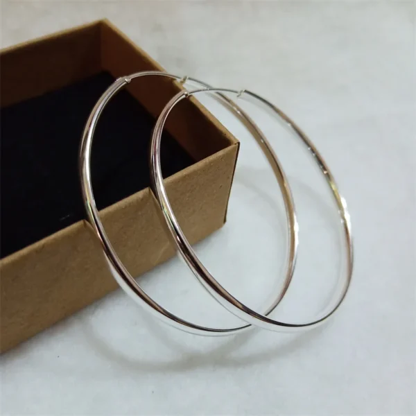 Somilia - New Platinum Plated 925 Sterling Silver Women's Hoop Earrings 3.0mm Fashion Earring Jewelry For Women Gift With Box - Image 4
