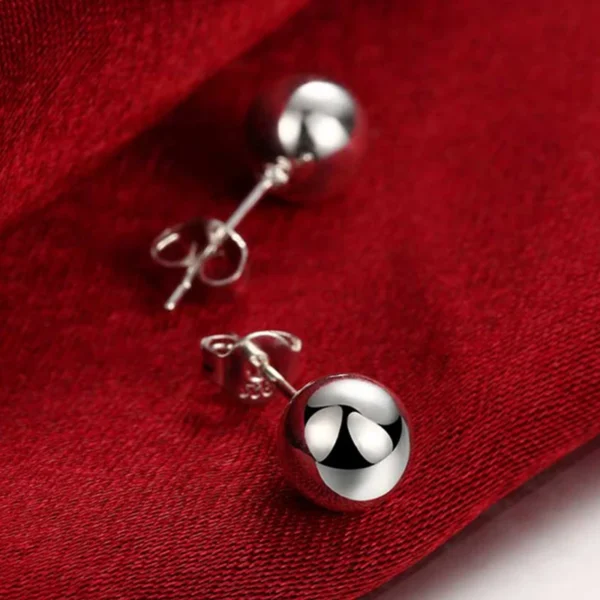 High Quality 925 Sterling Silver Simple 8/10MM Fine Beads Stud Earrings For Women Fashion Wedding Charm Earrings Gift - Image 3