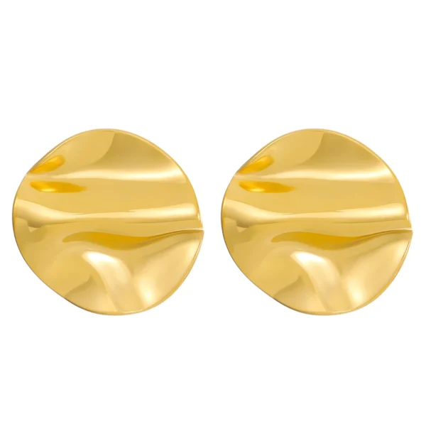 New Stainless Steel Pleated Geometric Earrings For Women Jewelry 2025 Trending Vintage Women's Smooth Gold Color Stud Earrings - Image 5