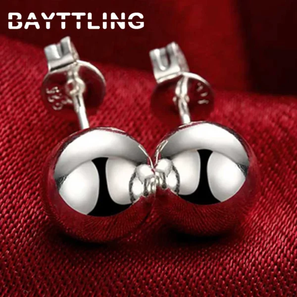 High Quality 925 Sterling Silver Simple 8/10MM Fine Beads Stud Earrings For Women Fashion Wedding Charm Earrings Gift