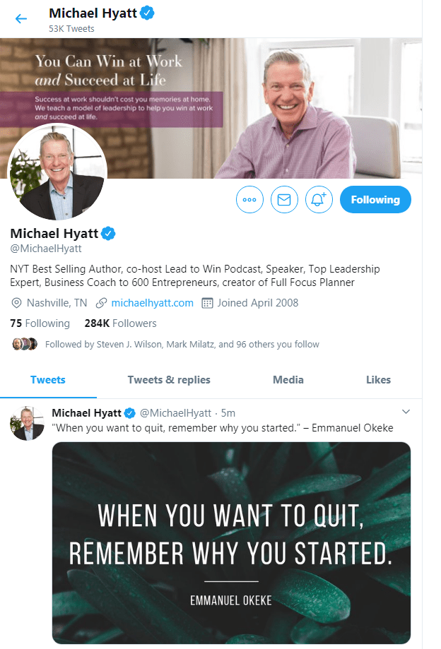 Michael Hyatt Twitter bio