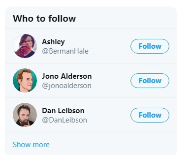 twitter follow suggestions in the sidebar