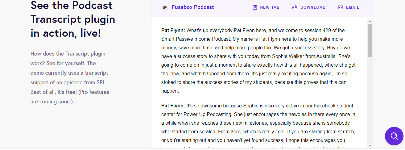 Fusebox podcast transcript plugin