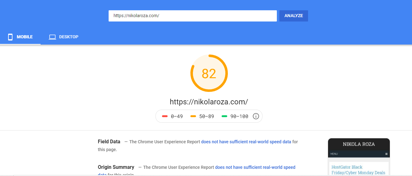 Excellent page speed scores