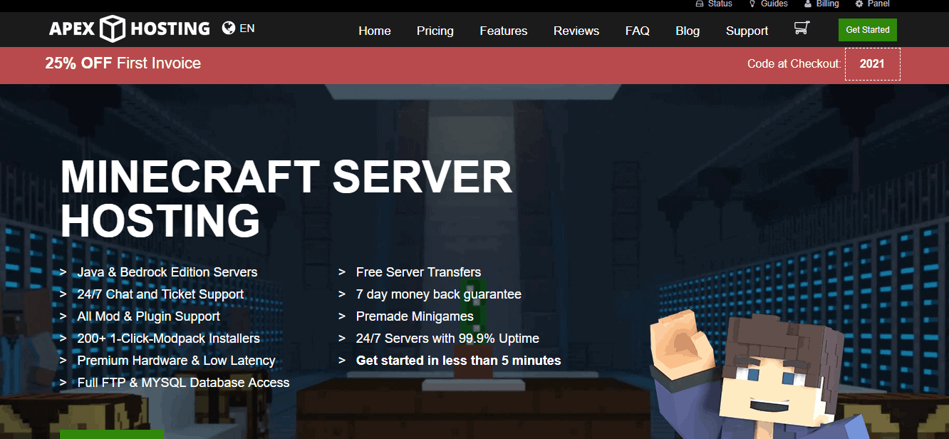 Apex modded Minecraft server hosting