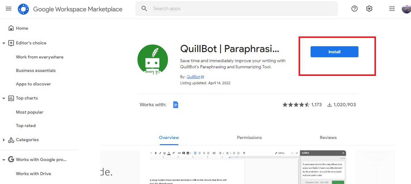 Install Quillbot add-on for Google Docs