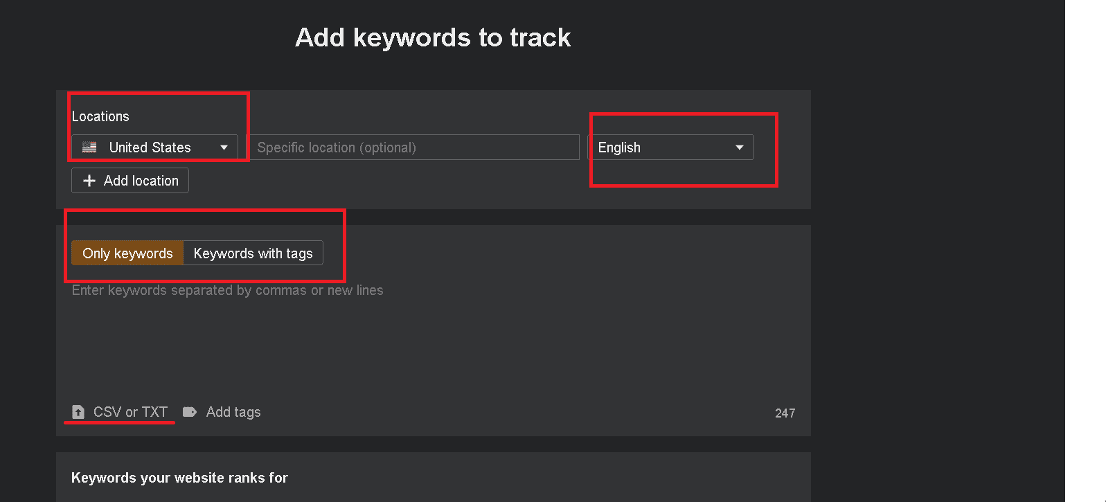 Add keywords to Ahrefs Rank Tracker