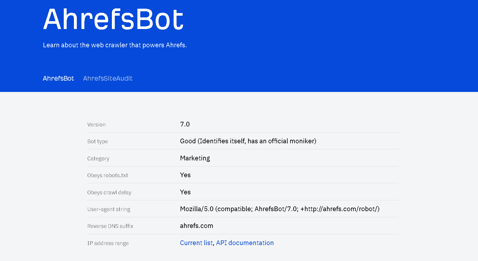 Ahrefs bot official info from Ahrefs