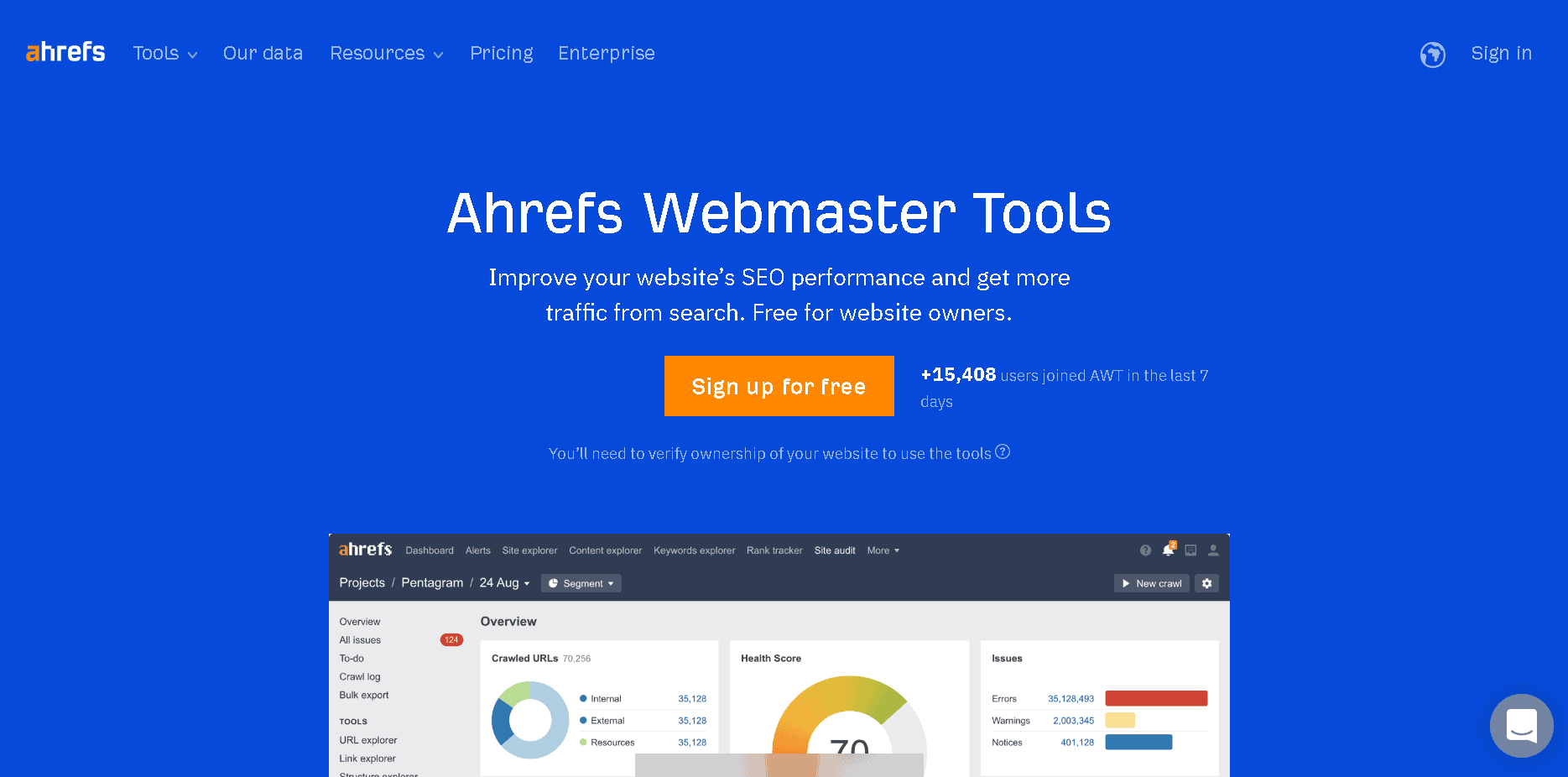 Ahrefs Webmaster Tools is free service by Ahrefs