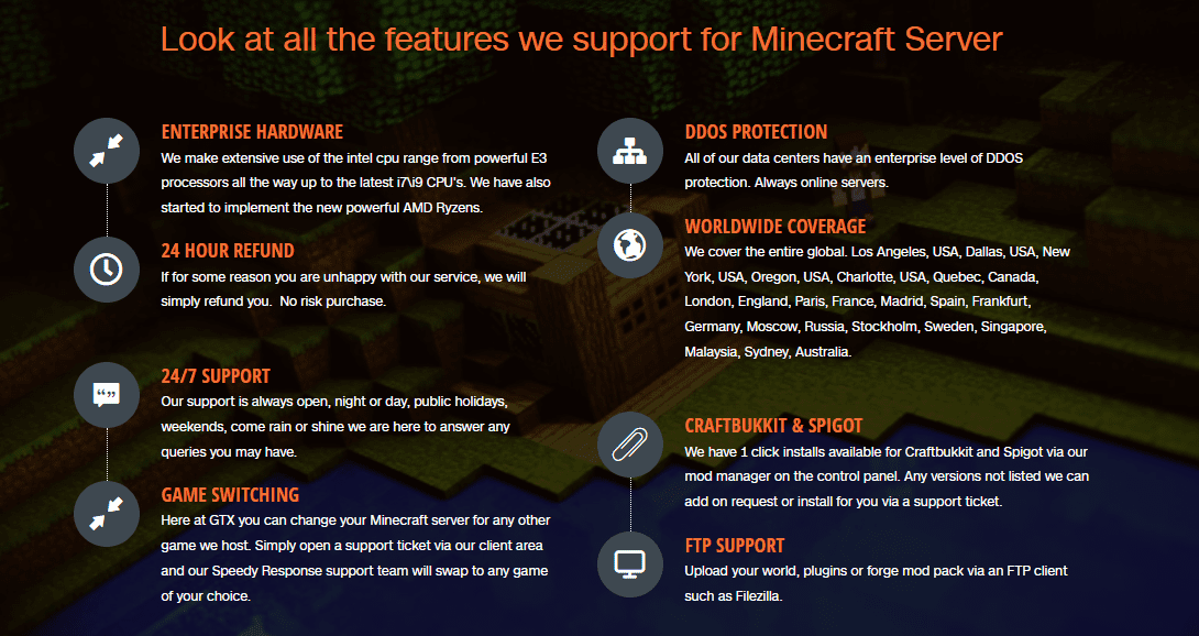 GTX Gaming Minecraft server hosting features