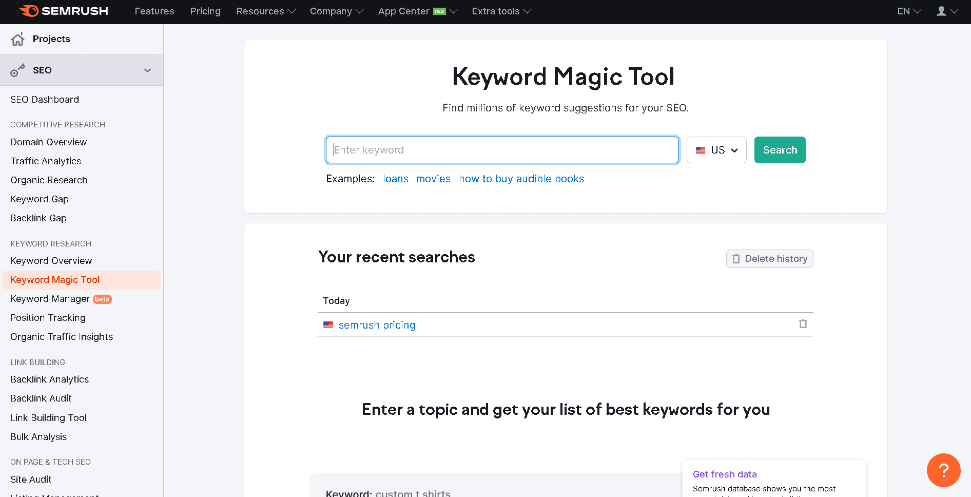 SEMrush Keyword Magic tool