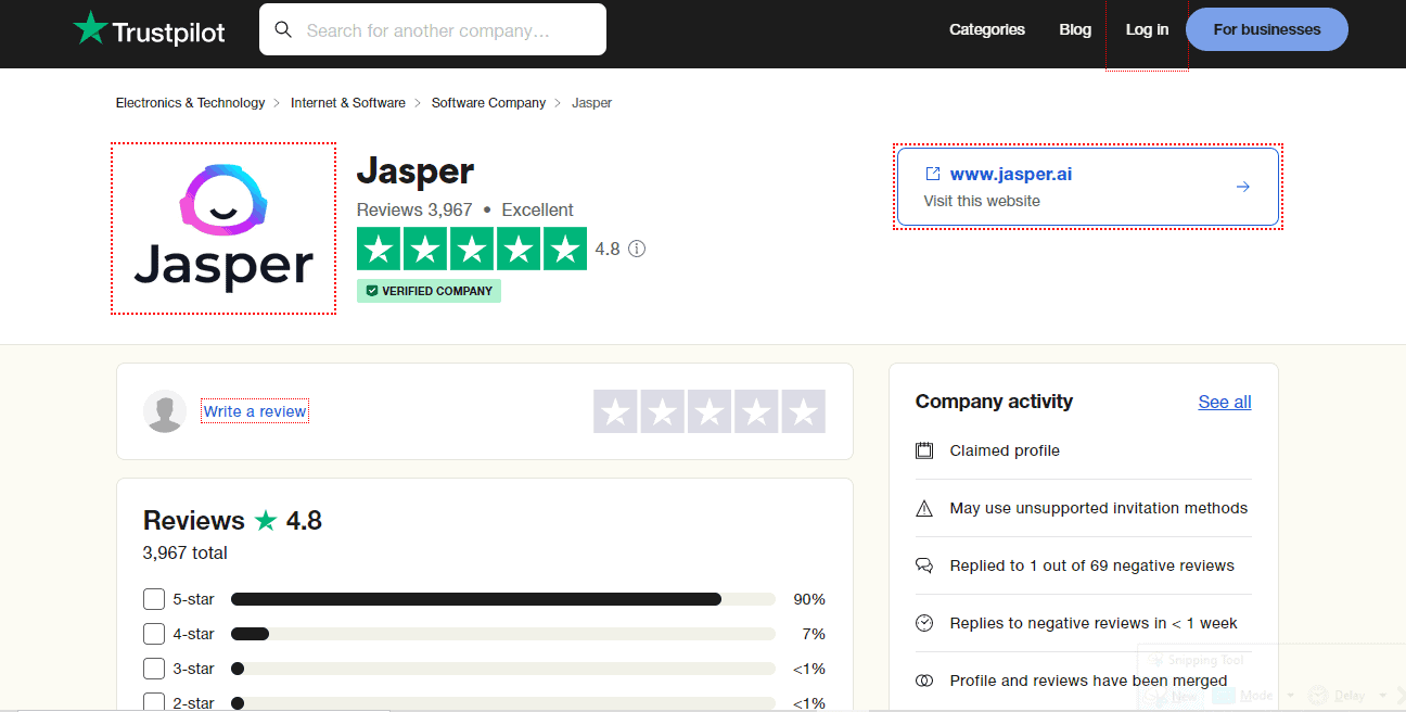 Jasper AI Trustpilot