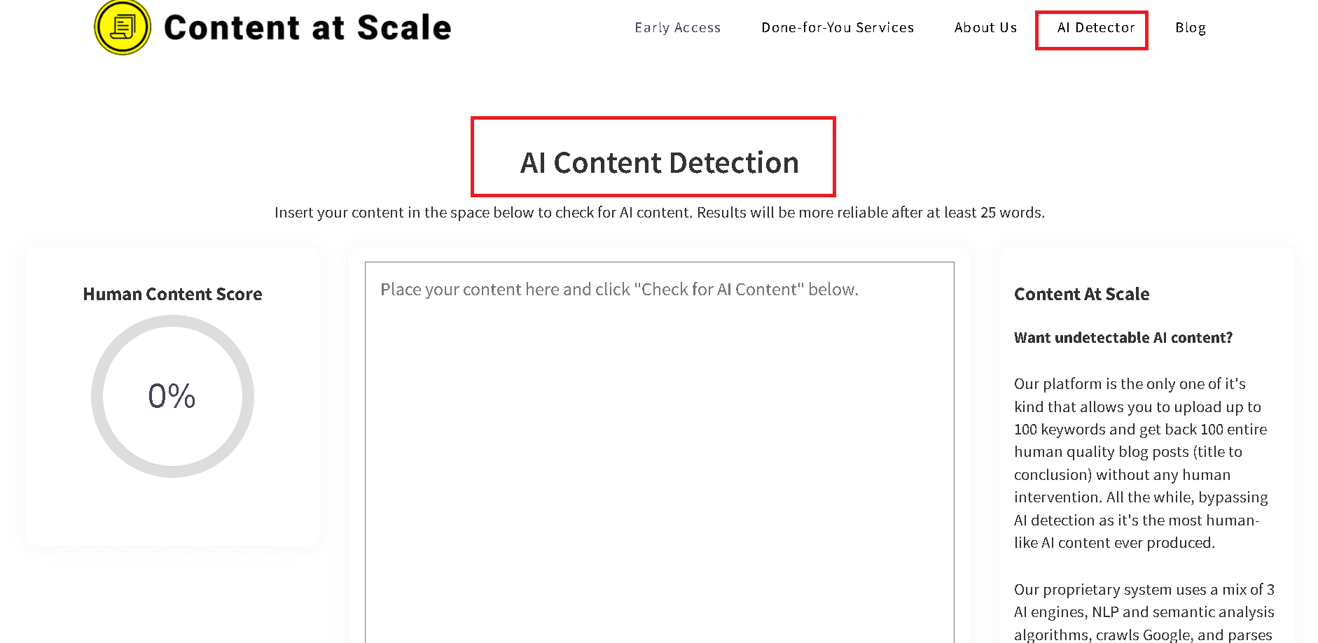 Content at Scale free AI Content detection tool
