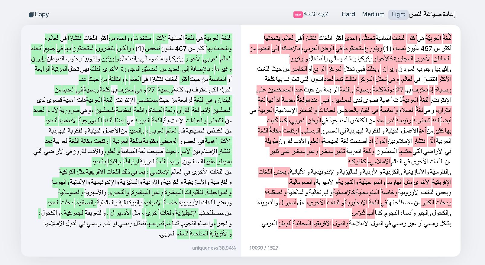 Neural Writer can paraphrase Arabic language texts