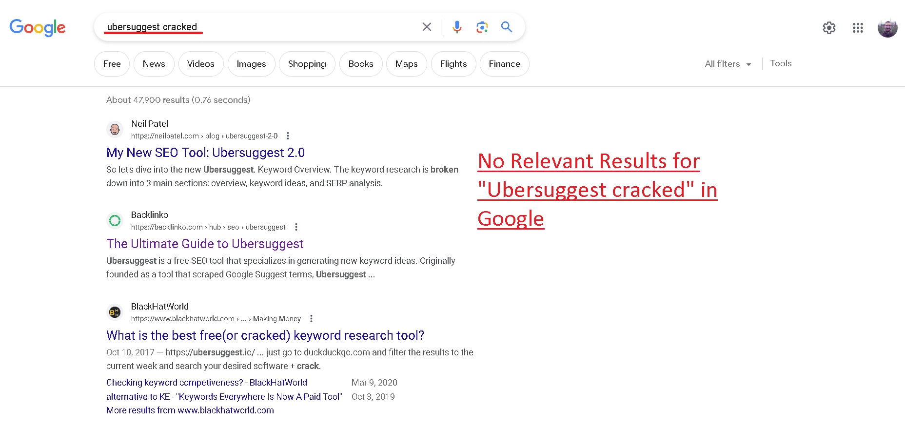 Ubersuggest cracked version no relevant result in Google