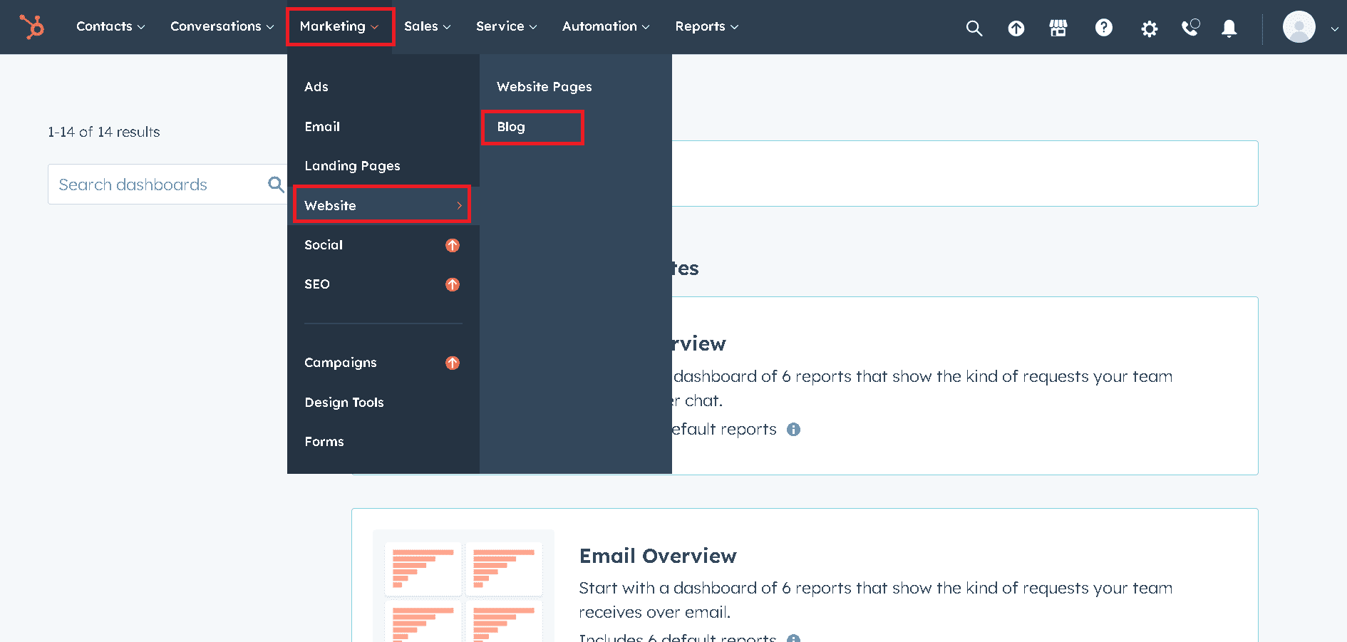 Access the HubSpot AI writing tool via the header menu
