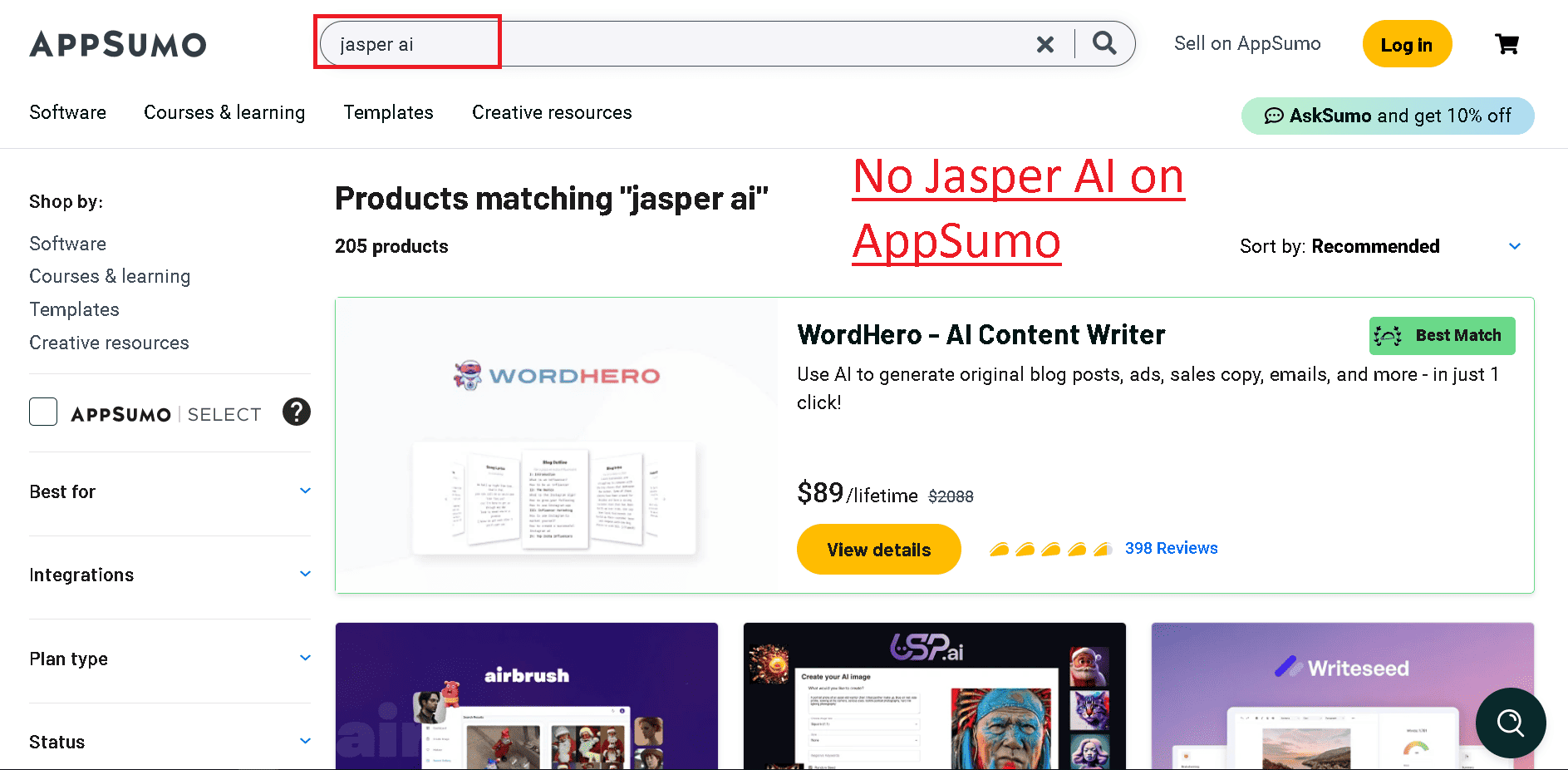 No Jasper AI sale on AppSumo