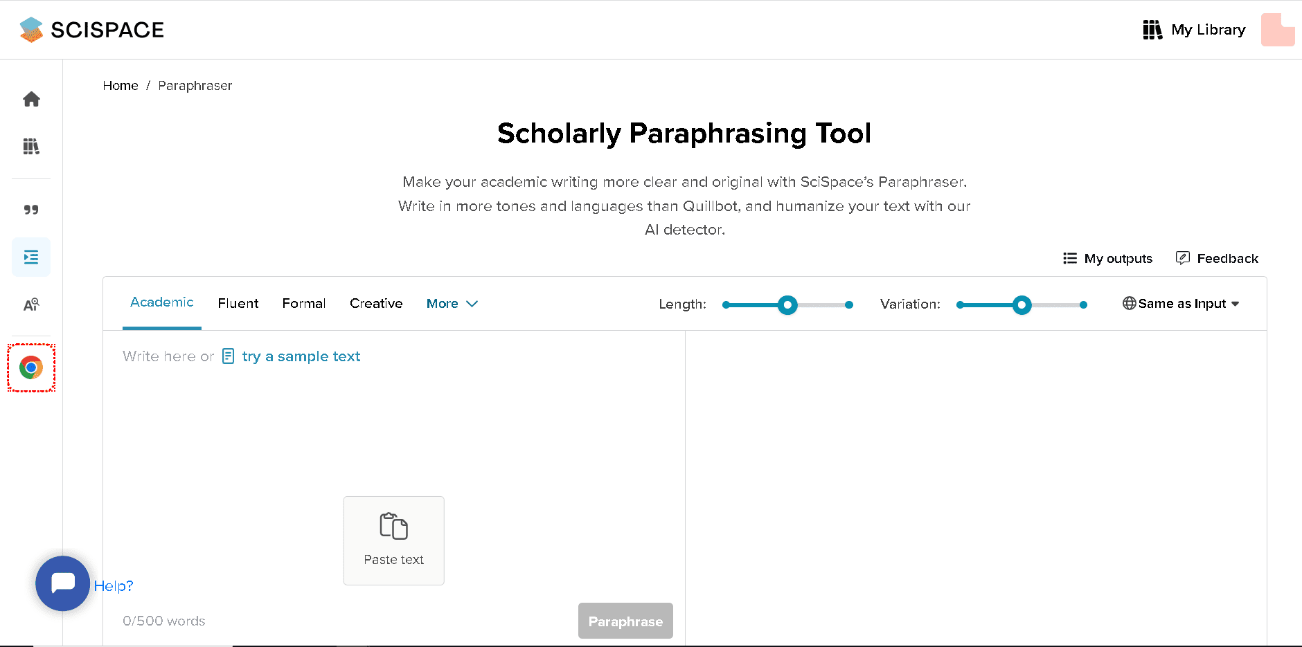 SciSpace free paraphrasing tool