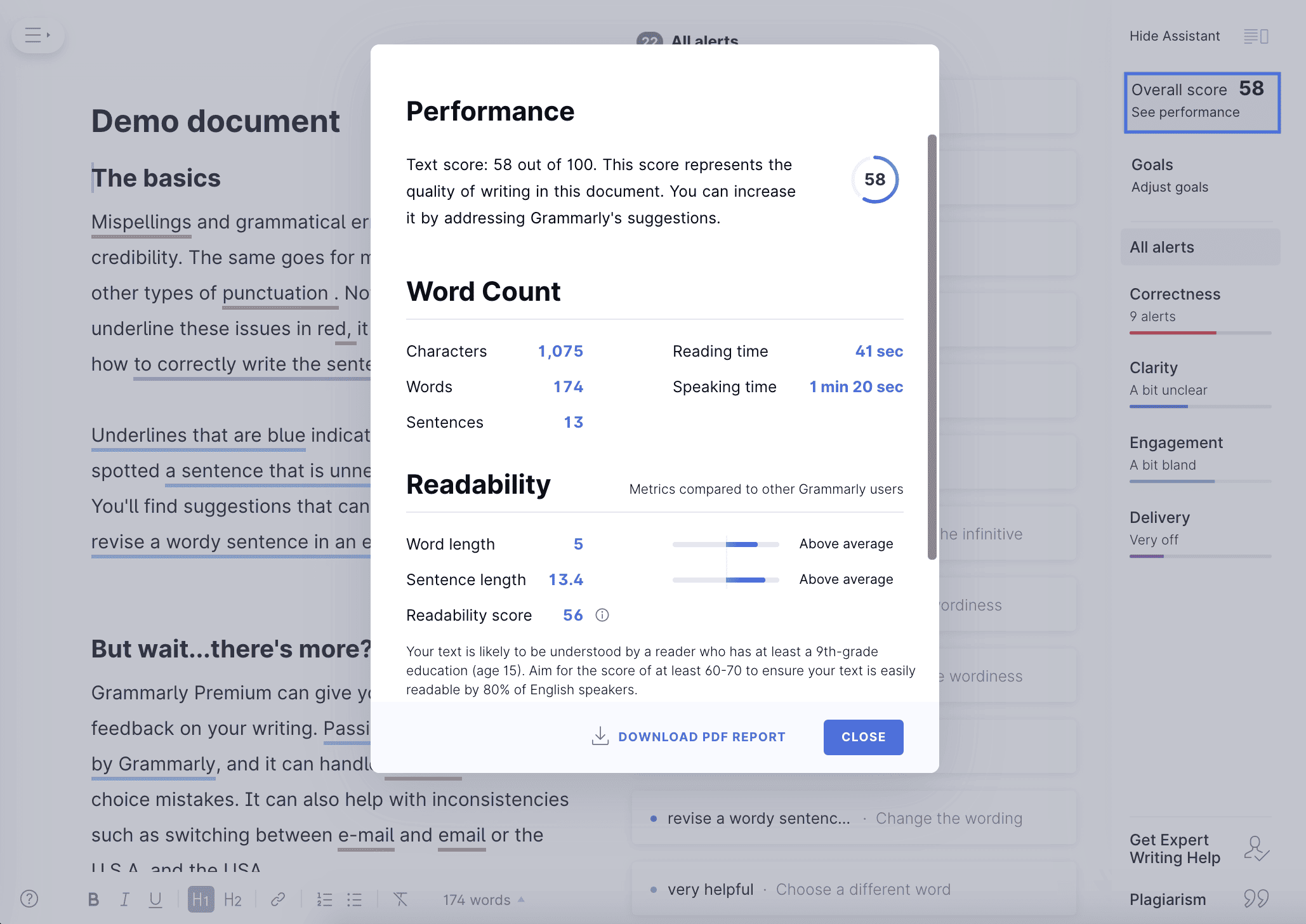 See Grammarly stats