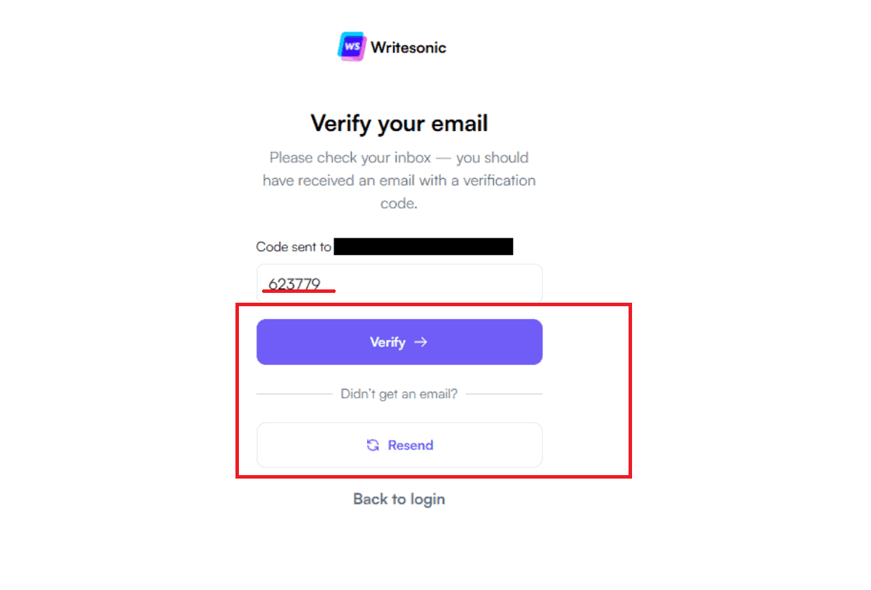 verification code sent to activate Writesonic free account and trial