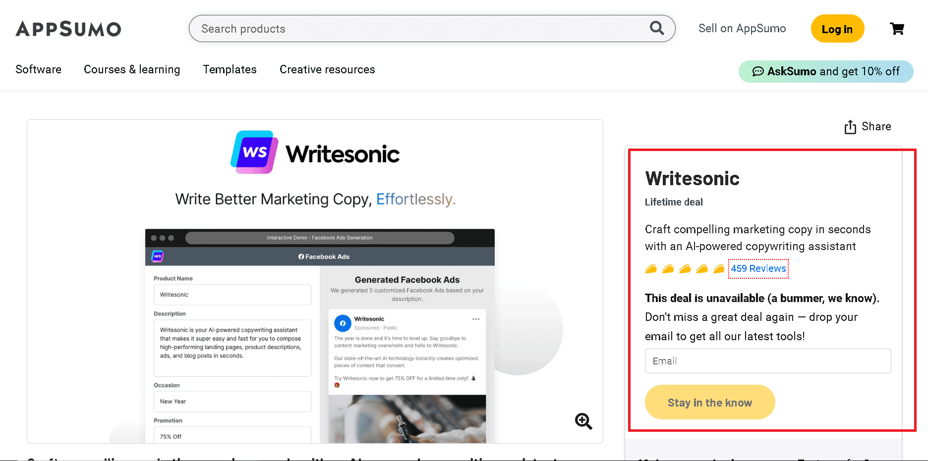 Writesonic AppSumo deal doesn't exist