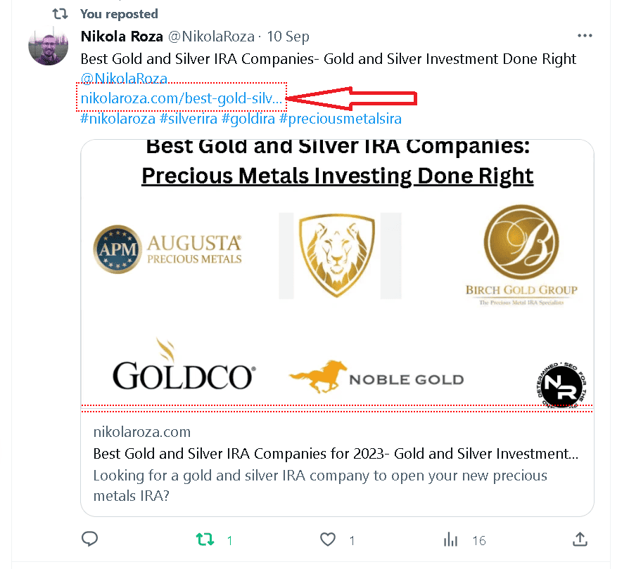 Tweet promoting gold and silver companies