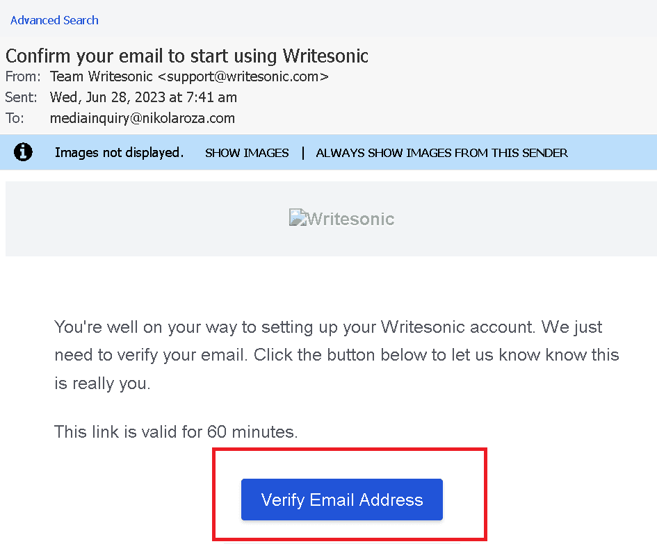 Verify your email to activate Writesonic account