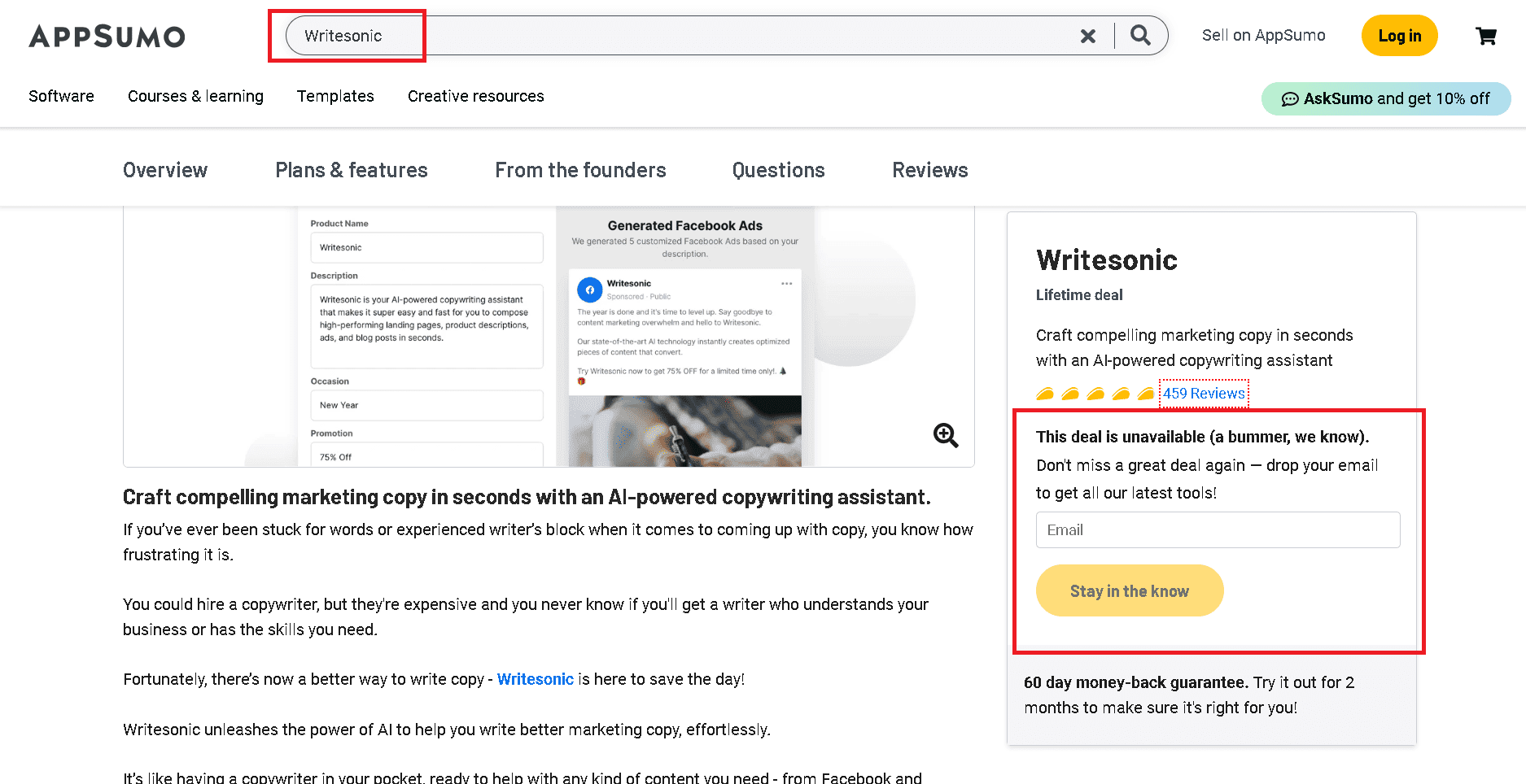 Writesonic AppSumo lifetime deal doesn't exist.