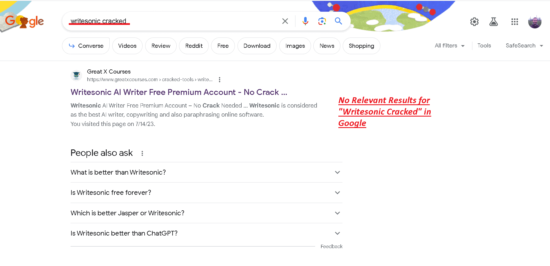 Writesonic cracked no results in Google