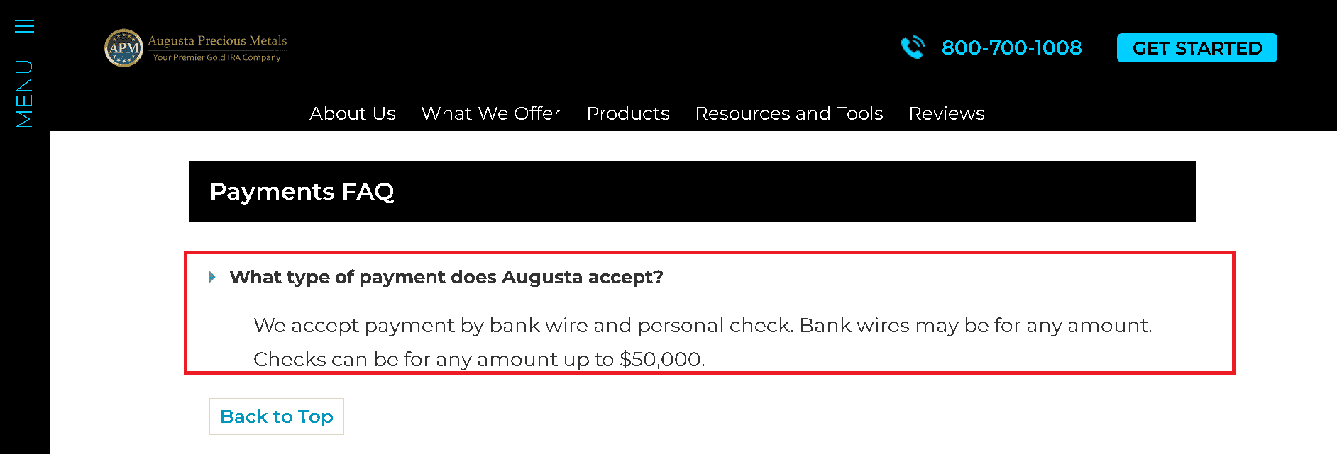 Augusta Precious Metals acceptable payment methods