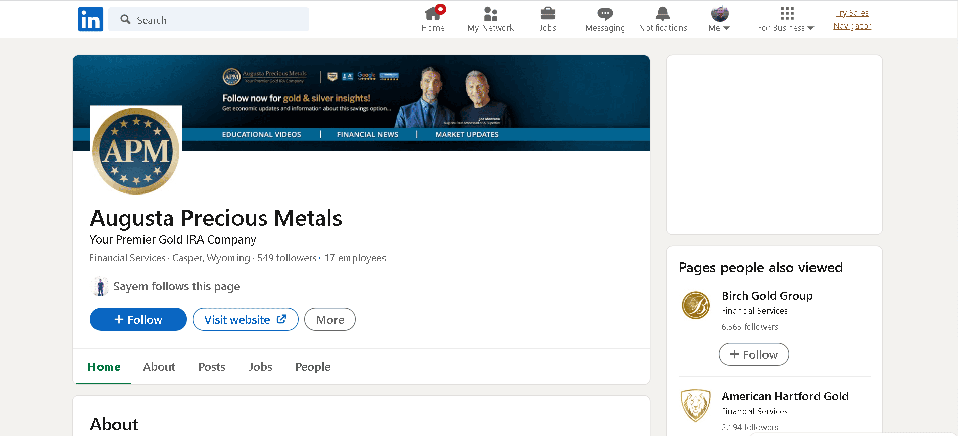 Augusta Precious Metals official LinkedIn profile