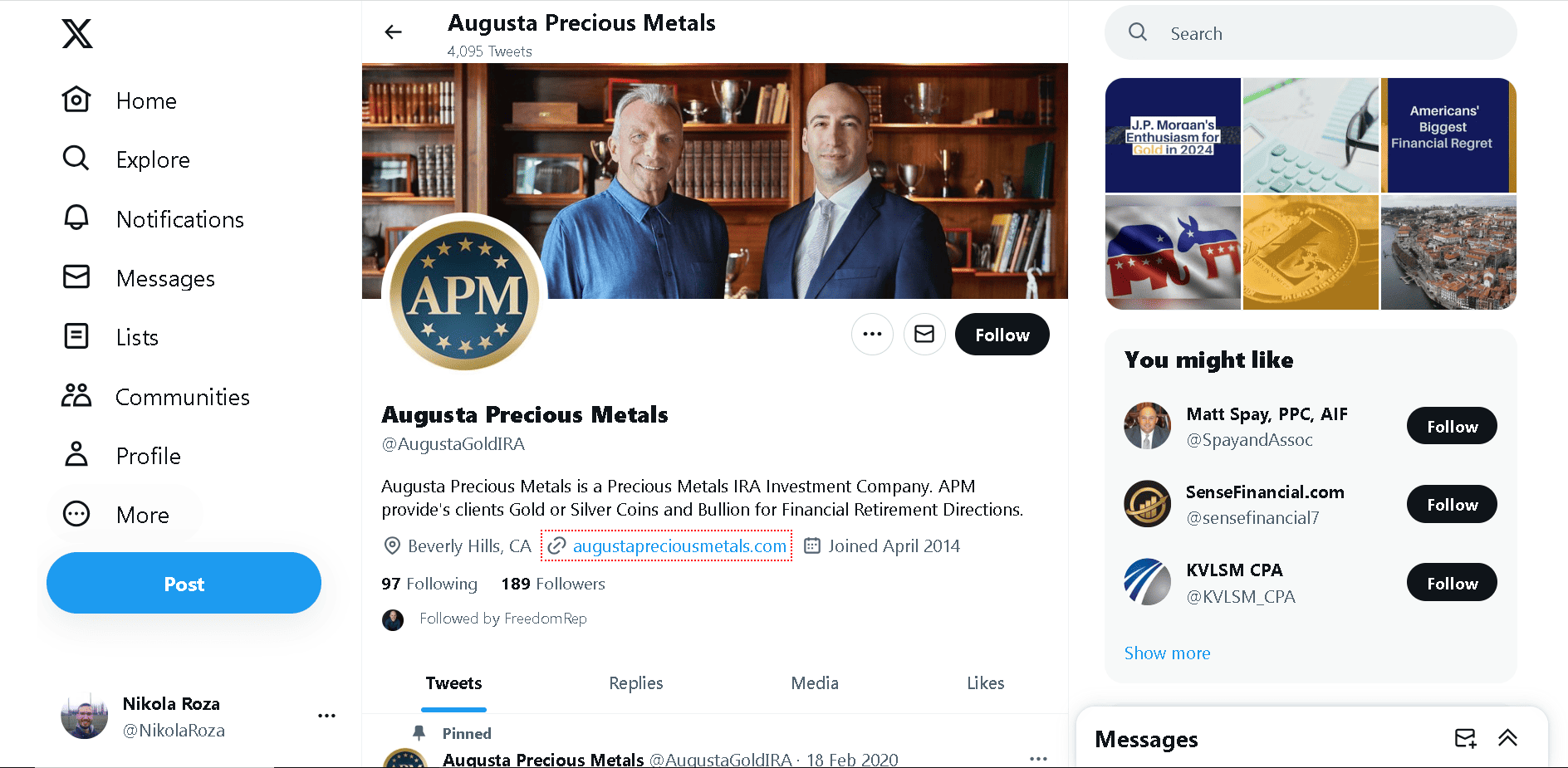 Augusta Precious Metals official Twitter profile