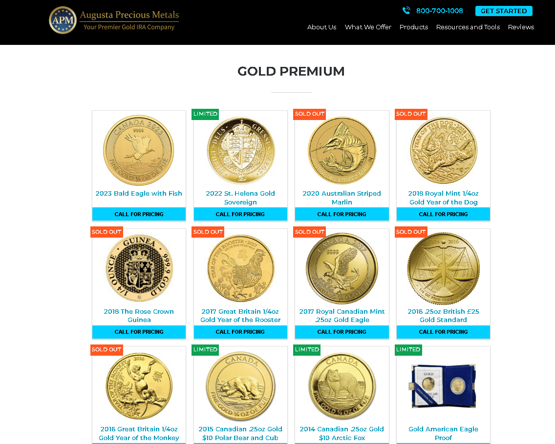 Augusta Precious Metals premium gold bullion