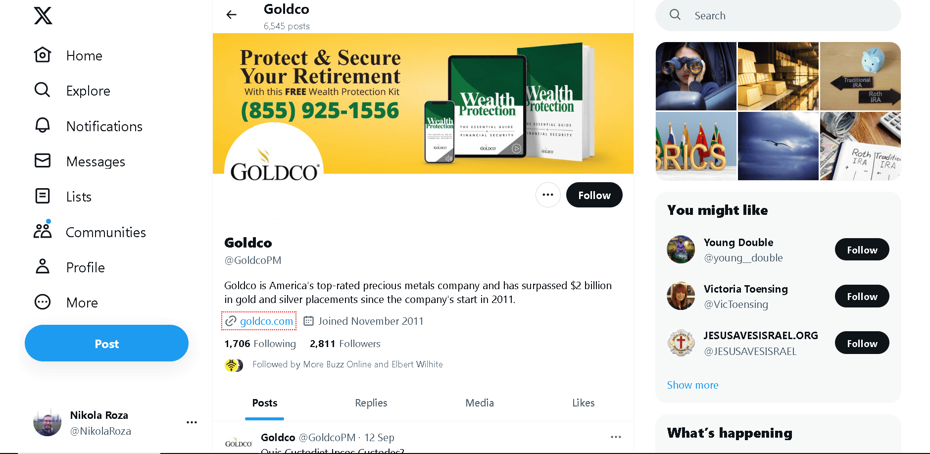 Goldco Twitter profile