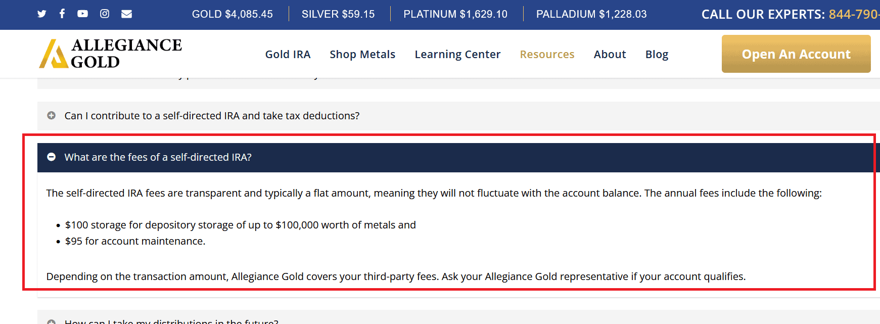 Allegiance Gold fees and pricing.