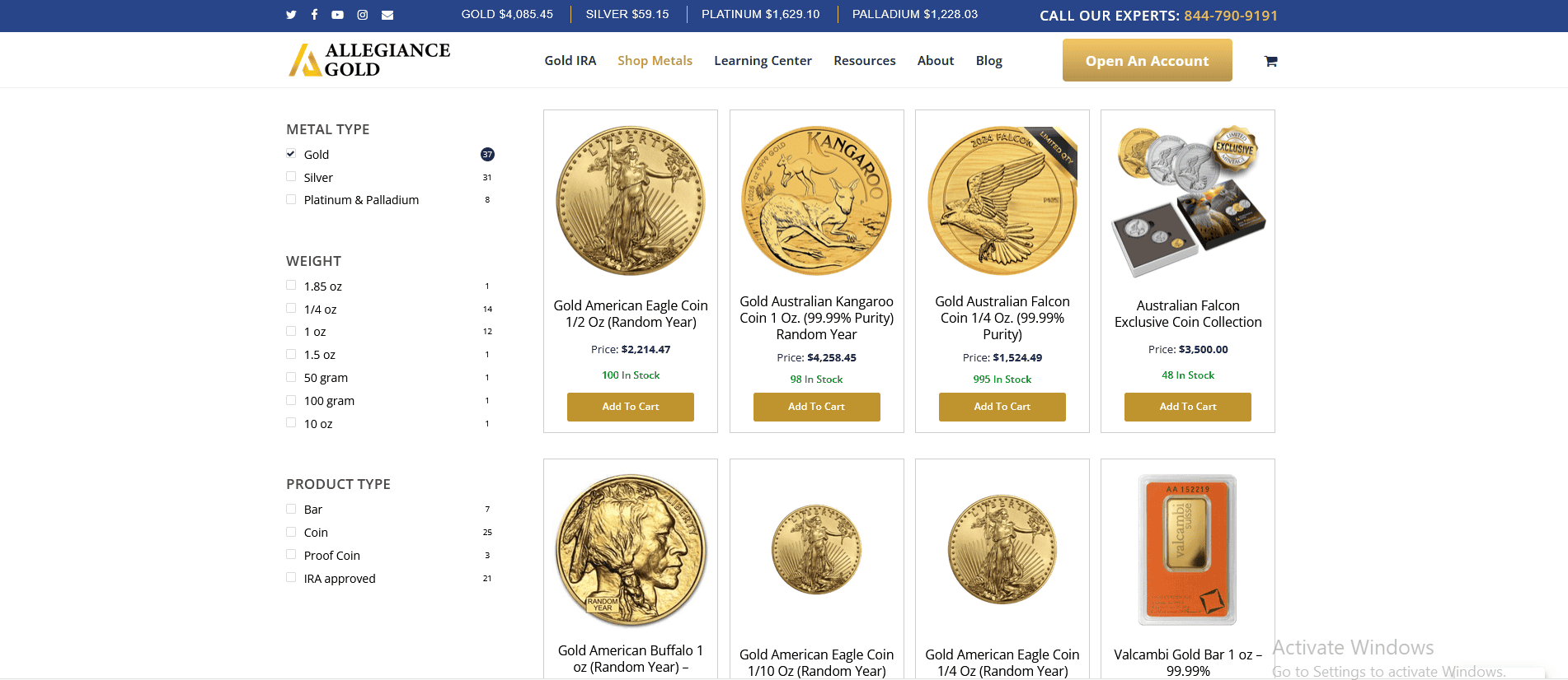 Allegiance Gold sells gold coins and bars.