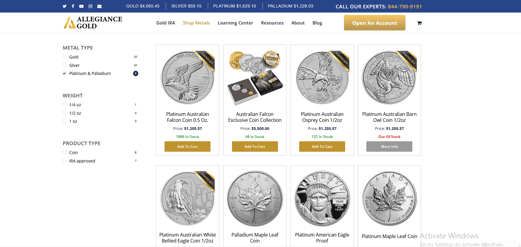 Allegiance Gold sells platinum coins and bars.
