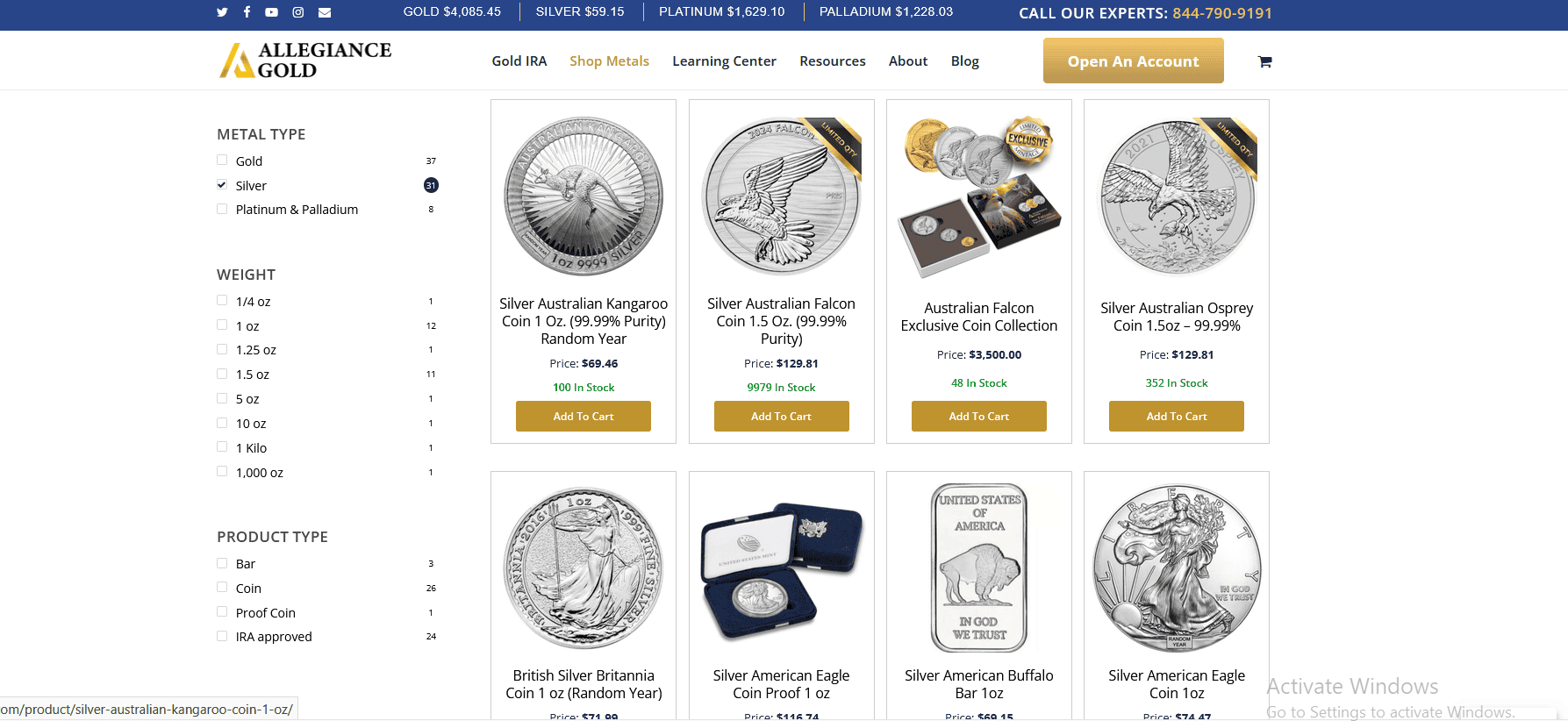 Allegiance Gold sells silver coins and bars.