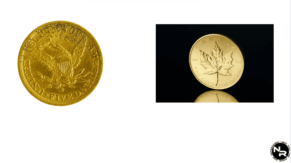 The reverses of American Gold Eagle and Canadian Maple Leaf
