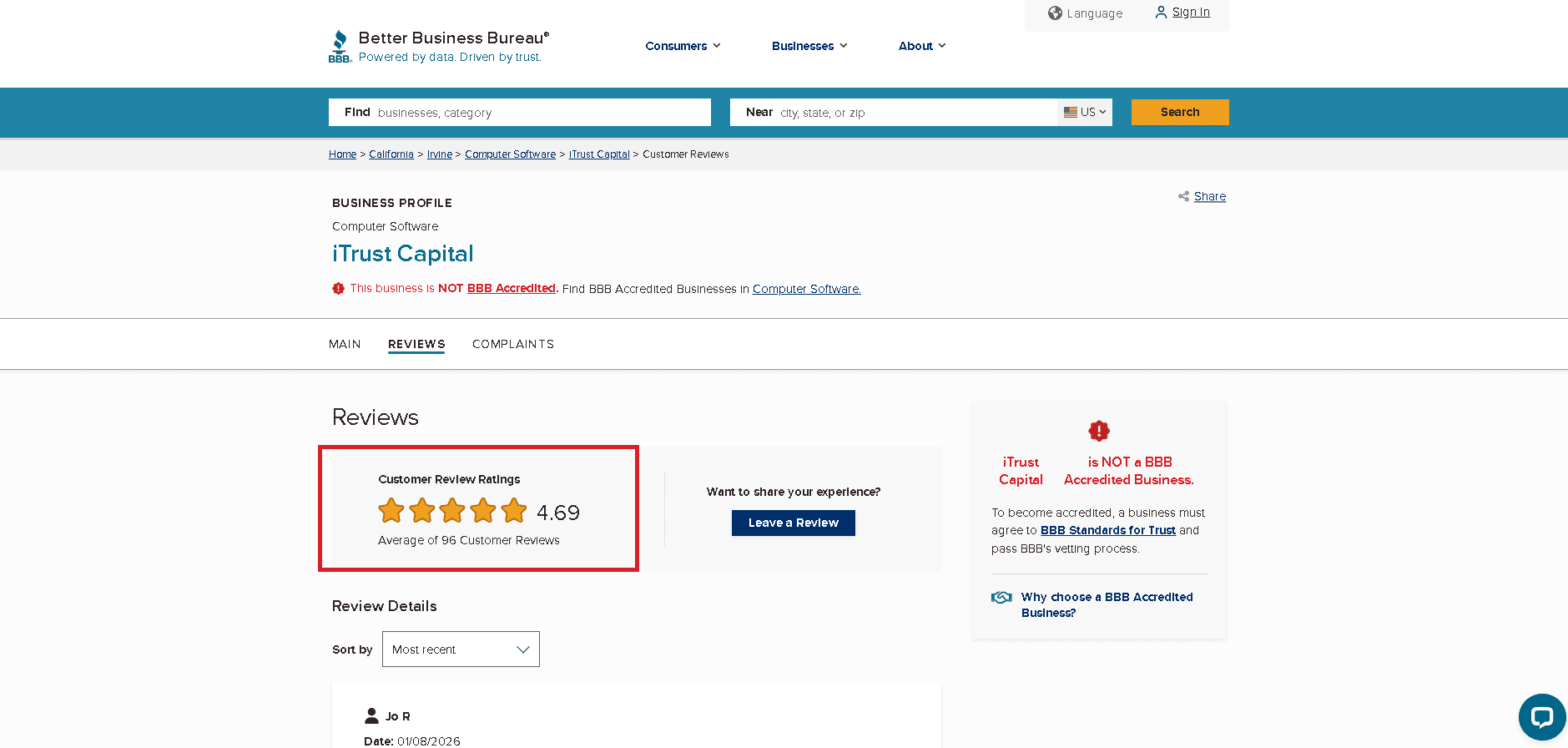 iTrustCapital customer reviews and score on BBB iTrustCapital customer reviews and score on BBB