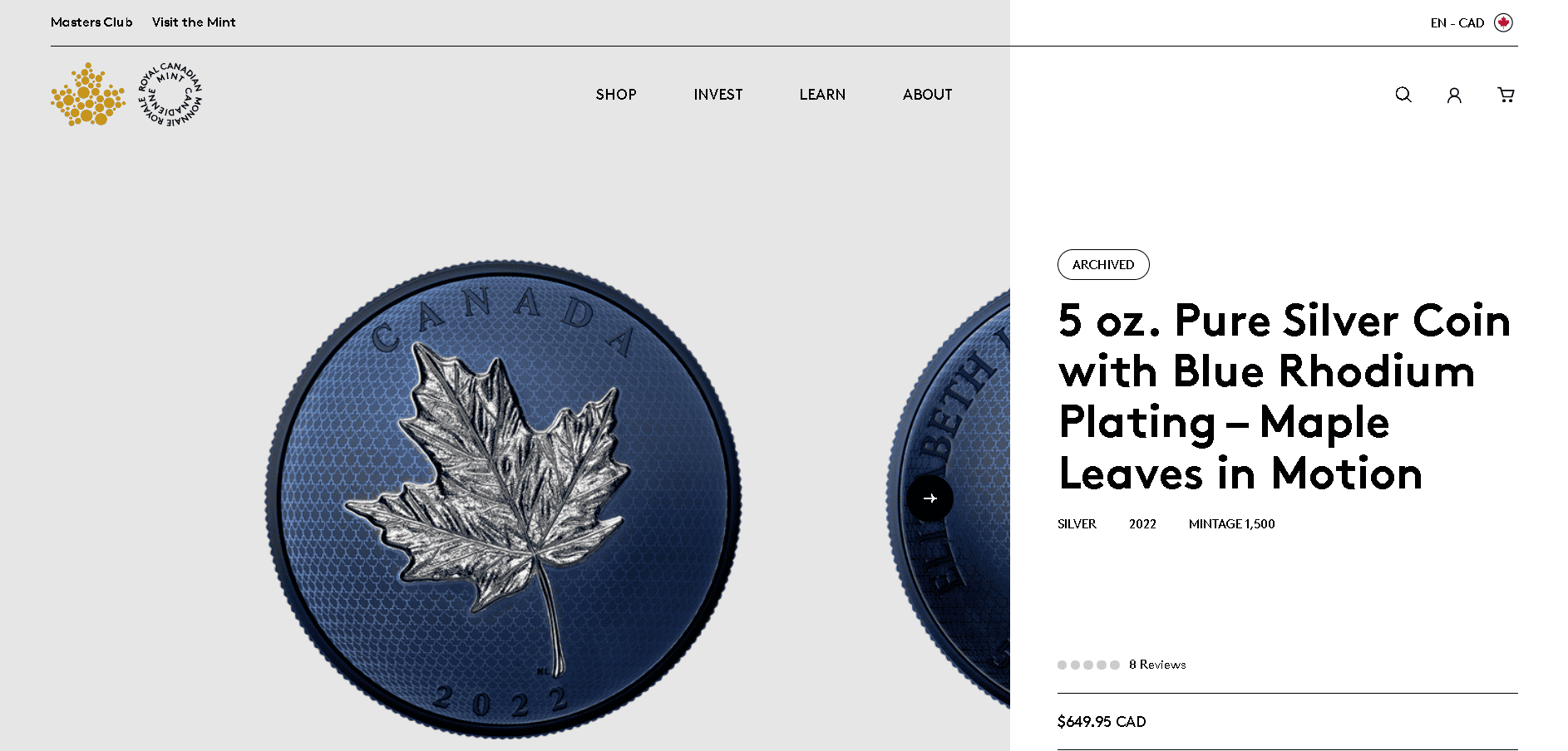 Blue rhodium coin example