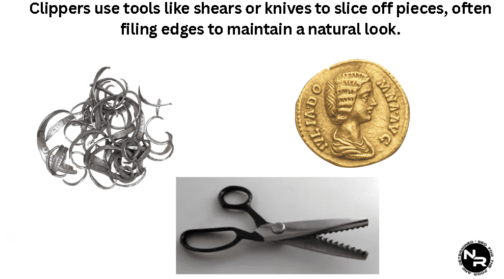 Clippers use tools like shears or knives to slice off pieces, often filing edges to maintain a natural look.